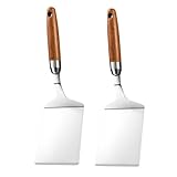 STAHAD 2 Stück Edelstahl Teppanyaki Steakspachtel mit Ergonomischem Holzgriff Glatte Oberfläche Langlebig Leicht zu Reinigen für Küche Restaurant und Grillutensilien