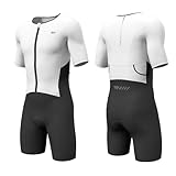 Wulibike Triathlon Anzug Herren Trisuit Kurzarm,Hohe Elastizität atmungsaktiv schnelltrocknend Tri Suit Triathlonanzug für Herren Rennen und Triathlon Wettkämpfe Weiß XL