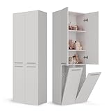 CDF Badezimmerschrank Bad Schrank Mit Wäschekorb Weiß Badschrank Mehrzweckschrank Badregal Stehend Hochschrank Schublade Tür Bodenschrank Allzweckschrank 2 Wäschekorb 174 x 60 x 30