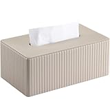 KINGFOM Kosmetiktücherbox Taschentuchbox, Rechteckige Tissue Box Tücherbox für Wohnzimmer, Badezimmer & Büro – Dekorative Taschentücher Box Taschentuchspender aus PU Leder (Beige, Rechteckige)
