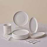 Karaca Forever Bone Fika 22-teiliges Tafelservice für 6 Personen, Elegantes Frühstücksset aus Edlem Porzellan mit Tellern, Schalen und Servierplatten