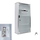 Suusolny Medizinschrank Apothekerschrank mit Glas Tür und 2 Schlüssel abschließbar Medikamentenschrank aus Edelstahl Hängend Arzneischrank - 4 Fächer 57,5 x 30 x 12 cm