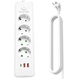 4 Fach Mehrfachsteckdose mit USB C und 2 USB A, Mehrfachstecker mit Schalter 7 in 1 Steckdosenleiste Stecker mit Kindersicherung und 2m Kabel, Verteilersteckdose Steckerleiste für Büro und Zuhause