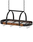 CHOEZON Küchenregal hängend, Küche Topfregal Deckenregal, Hängendes Küchenregal, Küchenutensilien-Organizer mit 12 S-Haken, Küchentopfhalter, platzsparend, Vintagebraun und Schwarz DTPR08BFC1