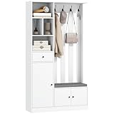HOMCOM Garderobe Set Flurgarderobe mit Sitzbank, Schuhschrank, Verstellbarem Regal, Schublade, 4 Haken und Offenen Fächern Kompaktgarderobe für Eingangsbereich 100 x 30 x 180 cm, Weiß
