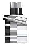 Traumhaft schlafen - Castell - Markenbettwäsche Polycotton Renforce Bettwäsche 0460125 Streifen 1x 155x220 cm + 1x 80x80 cm, schwarz