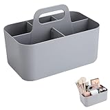 Korb Organizer mit Griff, 25 x 15,3 x 17 cm Mehrzweck Korb Organizer, Mehrzweck Kunststoffkorb mit 5 Fächer, Stapelbarer Reinigungskorb, Kunststoffkorb, für Make up, Bürobedarf, Grau