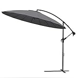 VOUNOT Ampelschirm 300 cm Rund, Shanghai Sonnenschirm mit Kurbelvorrichtung, Kurbelschirm mit Schutzhülle, Sonnenschutz UV-Schutz, Gartenschirm Marktschirm, Grau, Edelstahl, Aluminium, Legierter Stahl