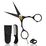 5,5' Charlemagne Premium handgeschmiedeter japanischer Stahlhaar-Bart-Schnurrbart-Schere-Schnitt-Trimm-Bräutigam-Gesichtshaar-Pony (Schwarz) Bartschere Scissors - Schere Nasenhaare - Schnurrbart