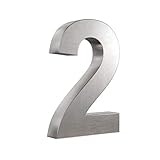3D Hausnummer 2 Edelstahl V2A Arial Hausnummernschild Gebäudenummer Türnummer für die Montage im Außenbereich Rostfrei Witterungsbeständig Pflegeleicht Schriftart Arial