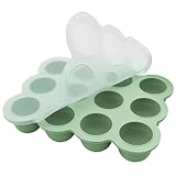 Aufbewahrung von Babynahrung aus Silikon,12 Fächer Babynahrung Einfrieren Behälte aus mit Silikon Deckel, Perfekt für Hausgemachte Babynahrung, Gemüse, Eiswürfeln,Fruchtpüree und Muttermilch (Grün)