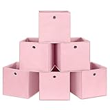 SONGMICS Aufbewahrungsboxen, 6er Set, Faltbare Stoffboxen, Faltboxen Aus Vliesstoff, Würfel, Aufbewahrungskörbe, Für Spielzeug Und Kleidung, Rosa RFB02PK-3