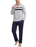 Nieery Herren Pyjama Set Langarm Baumwolle V-Ausschnitt Schlafanzug Männer Nachtwäsche Herbst Schlafbekleidung Schlafhosen lang