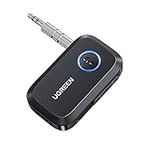 UGREEN Aux Bluetooth Adapter Auto Bluetooth 5.4 Empfänger Freisprechanruf, Stereo Musik, Dualer Kopplung mit 15 Stunden Spielzeit Klinke Bluetooth Adapter für Autoradio/Stereoanlage/Headset (Schwarz)