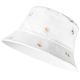 Sibba 1 PC Fischerhut Strand Sonnenschutz Sommer Faltbar Breite Krempe Angelkappe Sonnenhut Casual Urlaub Ästhetische Accessoires Mädchen Frauen Kinder Reisen (Weiß Sonnenblume)