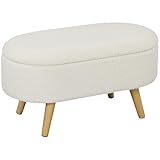 HOMCOM Sitzbank mit Stauraum, Polsterbank mit Deckel, Bettbank mit Teddysamtoptik, für Flur Schlafzimmer Wohnzimmer, Holzrahmen 82 x 41 x 45 cm Weiß