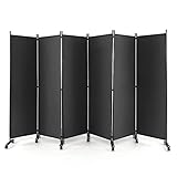 GIANTEX Paravent Raumteiler innen auf Rollen Trennwand Sichtschutz 6 teilig 334,5x172 cm Raumtrenner klappbar Spanische Wand freistehend mit Breiten Füßen Stellwand aus Stoff Privatschutz