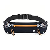 Laufgürtel mit Wasserflaschen(2 x 180 ml) mit Reflektierenden Streifen Geschenke zum Vatertag Verstellbare Trink-Hüfttasche Wasserdichte Sport-Hüfttasche für Marathon Wandern Radfahren(Schwarz+Orange)