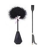 BDSMAGE SM Set mit 2 Stücke,30 cm Reitpeitsche mit Federkitzler, Leder Peitsche Flogger Spanking Feder Tickler Massage Federstab Erotik Sexspielzeug für Paare Frauen Mannen