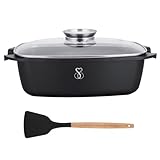 Bratpfanne mit deckel super antihaft bratformen bräter ofenpfanne induktion aluguss quadrat | rechteckbräter hochwertiger bräter zum schmoren grillen (32CM)