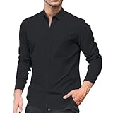 RUMAOZIA Leinenhemd Herren Hemd Langarmhemd Regular Fit Strandhemd Baumwolle Business Linen Shirt Sommer Freizeithemd Beach Casual Henley Shirt mit Tasche Strand Hochzeit Hemden Einfarbige