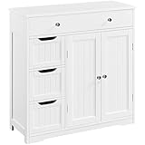 Yaheetech Badezimmerschrank Badschrank mit 4 Schubladen & 1 Schrank und verstellbarem Einlegeboden Badekommode Unterschrank für Badezimmer/Eingang/Flur, 81 x 30 x 81,5 cm, Weiß