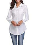 fuinloth Damen Hemd Elegant Longbluse Basic V-Ausschnitt Hemdbluse OL Work Arbeit Hemden mit KnöPfen Jean Bluse Weiß XXL