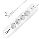 Steckdosenleiste mit 4USB Mehrfachsteckdose Wandmontage, 4-Fach Steckdosenleiste mit Schalter Steckerleiste 3680W 16A Mehrfachstecker mit USB C,Verteilersteckdos 1,8M Kabel Weiß