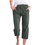 Yekdmxop 3/4 Hose für Damen, Sommer, bequem, Baumwolle und Leinen, breit, leicht, elegant, lässig, mit Tasche, hoher Taille, Cropped Capri-Overall, Yoga-Jogger mit verstellbarem Kordelzug, Hose 2025,