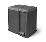 SUSTANIA Mülleimer Doppelkammer Treteimer mit Pedal - Abfalltrennung Recycling Abfallbehälter für Küche und Büro - Zwei Fächer mit separaten Deckeln - Grau