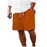 SRZYMJ Kurze Hosen Herren Leinen 3/4 Shorts Baumwolle Linen Shorts Leicht Loose Fit Chino Hose Kurze Hosen Sommerhose Männer Sport Stretch Baggy Leinenhose Cargo Short mit Kordelzug Taschen Orange L
