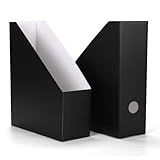 HORLIMER 12 Stück Schwarz Stehsammler A4, Zeitschriftensammler aus Karton – Zeitschriftenhalter-Organizer mit Etiketten für Bücher, Dokumente – 25,4x8,5x30,5 cm