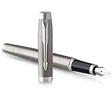 Parker IM Füller - Edelstahl mit Chrom-Zierteilen - Füllfederhalter mit feiner Feder und blauer Tinte - Geschenkbox
