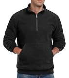 QIXING Fleece Pullover Herren Langarm Half Zip Sweatshirt Herren Ohne Kapuze Warm Soft Winter Pulli Herren(Schwarz, L)