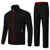 Huayuzh Trainingsanzug Herren 2 Piece Trainingsanzug Set Sportanzug Reißverschlusstasche Jogging Fitness Gym Hausanzug Schwarz L
