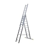 Bayersystem BS-DW 3x11 Mehrzweckleiter, 3x11 Sprossen, 3-teilige Alu-Kombileiter, bis 150 kg belastbar, max. Arbeitshöhe 6,98 m, Klappleiter, Multifunktionsleiter, Stehleiter, Silber/Gelb