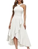Bbonlinedress Sommerkleid Damen lang Abendkleider elegant für Hochzeit weißes Kleid Neckholder High Low Cocktailkleid Party Strandkleid White L