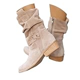 Stiefeletten Damen, Stiefeletten Damen Wildleder Cowboystiefel Halbstiefel Schlupfschuhe Niederung Stiefel Kurzstiefel ÜBergangsstiefel Blockabsatz Ankle Boots Halbhoch Damenstiefel, 39 EU