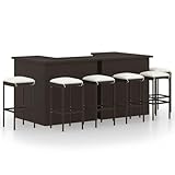 vidaXL Gartenbar Set 8-TLG. mit Kissen Theke Bar Tresen Gartentheke Bartisch Stehtisch Barhocker Barstuhl Gartenmöbel Poly Rattan Braun