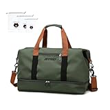 Sporttasche Reisetasche für Damen Herren und 3 Schuhbeutel, Oxford-Stoff Weekender mit Schuhfach Nassfach, Große Handgepäck Trainingstasche, wasserdichte Schwimmtasche, 46 * 28 * 25cm(grün)