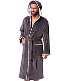Morgenstern Bademantel Herren Kapuze 100% Baumwolle Frottee OEKO-TEX Velours Morgenmantel Lang Finn Grau-Hellgrau XL