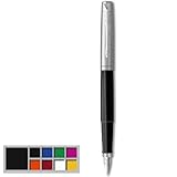 Parker Jotter Originals Füller , Klassisches Schwarz , Füllfederhalter mit mittlerer Feder , blaue Tinte
