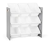 Humble Crew Kinderregal. Spielzeugregal mit 9 Aufbewahrungsboxen. Grau/weiß