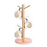 Sdhgerh Brezelständer Baum Tassenregal Stabil Tassenhalter Tassenhalterdickerem Boden Tassenständer Holz mit 6 Haken für Arbeitsplatte Schrank Holzfarbe (Holzfarbe)