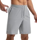 Y YERFONE Herren-Lauf-Shorts, 17,8 cm Schrittlänge, leichte Workout-Shorts, schnelltrocknend, Sport-Shorts mit Taschen, Hellgrau, Klein