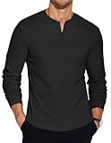 COOFANDY Herren Tshirt Mit Knopfleiste Langarm Henley Shirt Pullover Basic Tshirt Langarmshirt Schwarz XL