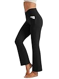 Friptspyg Damen Hose Bootcut Yogahose Fitness Schlaghose Sporthose V High Waist mit Taschen Freizeithose Gym Workout Jogging Trainingshose, Schwarz XL