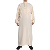 Chanpning Kaftan Herren Arabische Seite Split Nachthemd Ethnische Thobe Dubai Gebetskleid Eid Kaftan Gebet Pyjama Leinen Kleidung mit Taschen Roben Mittlerer Osten Abend
