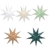 5 Stück Papiersterne Weihnachten, 30cm Faltstern Weihnachten Dekoration, 9 Zacken Weihnachtssterne Neujahrsfest, für Weihnachtsdeko, Hochzeit Geburtstag