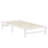 Homestyle4u Holzbett 90x200 Weiß Palettenbett Bettgestell mit Lattenrost Bett Holz Kiefer Tagesbett Futonbett Gästebett